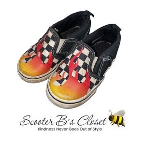 Kids Vans Black Red Orange Flames 🐝 🔥
